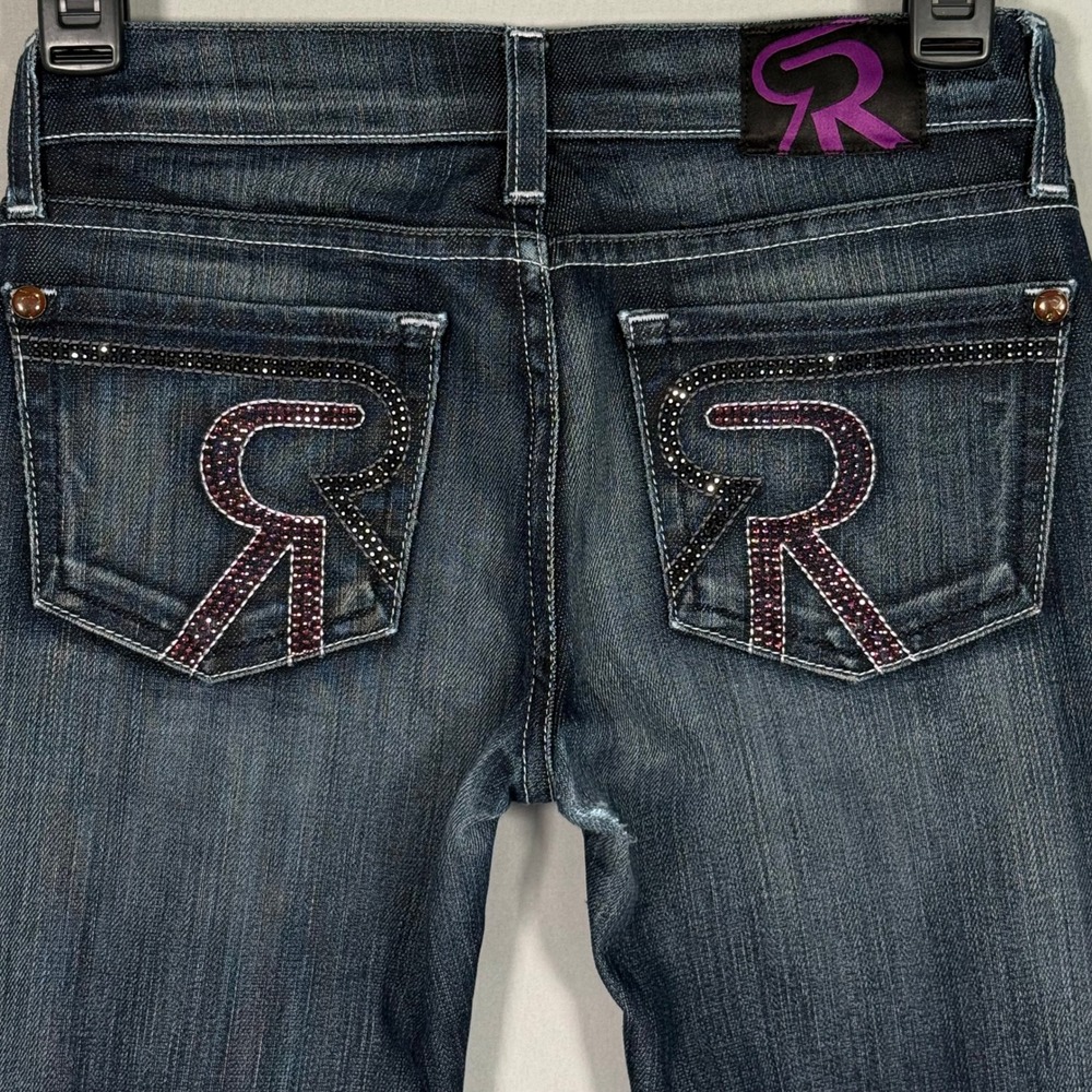Rock & Republic Cosbie Womens Straight Leg Jeans Dark‎ Wash Rhinestone Size 23